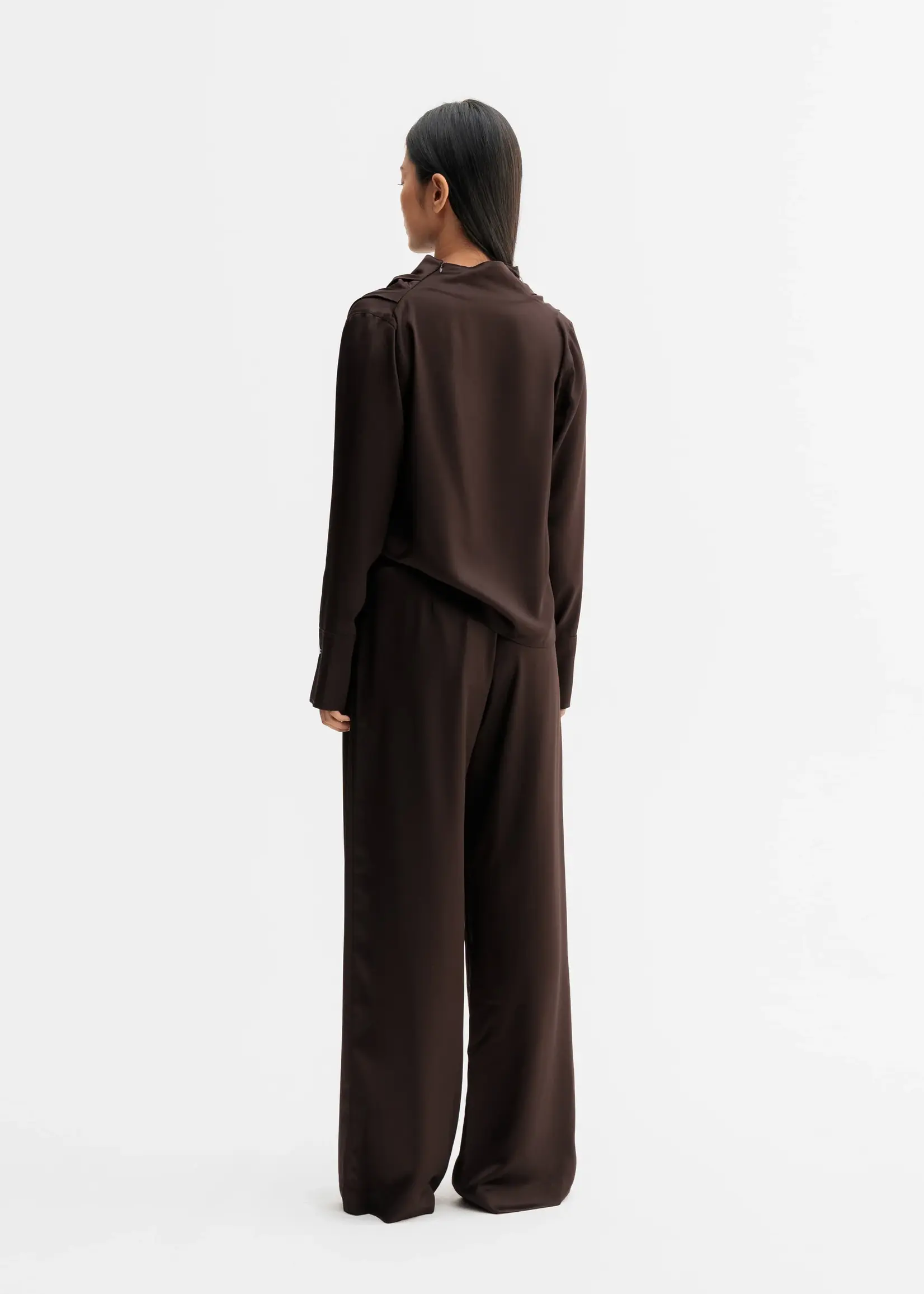 Ahlvar Mila satin trousers - Dark brown acetate