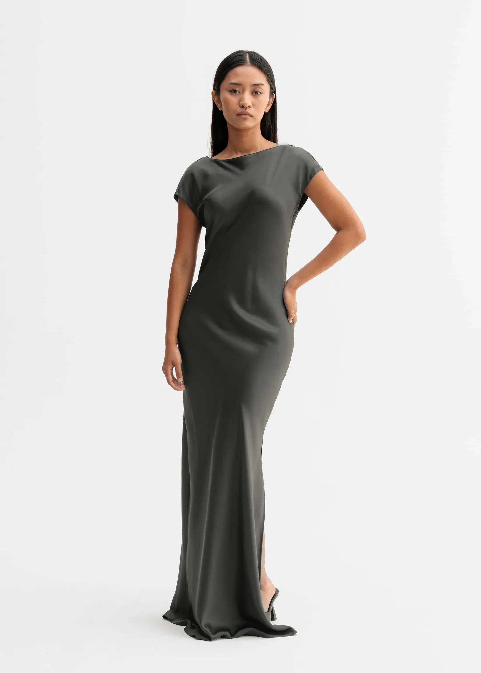 Ahlvar Yuni satin dress - Wood acetate