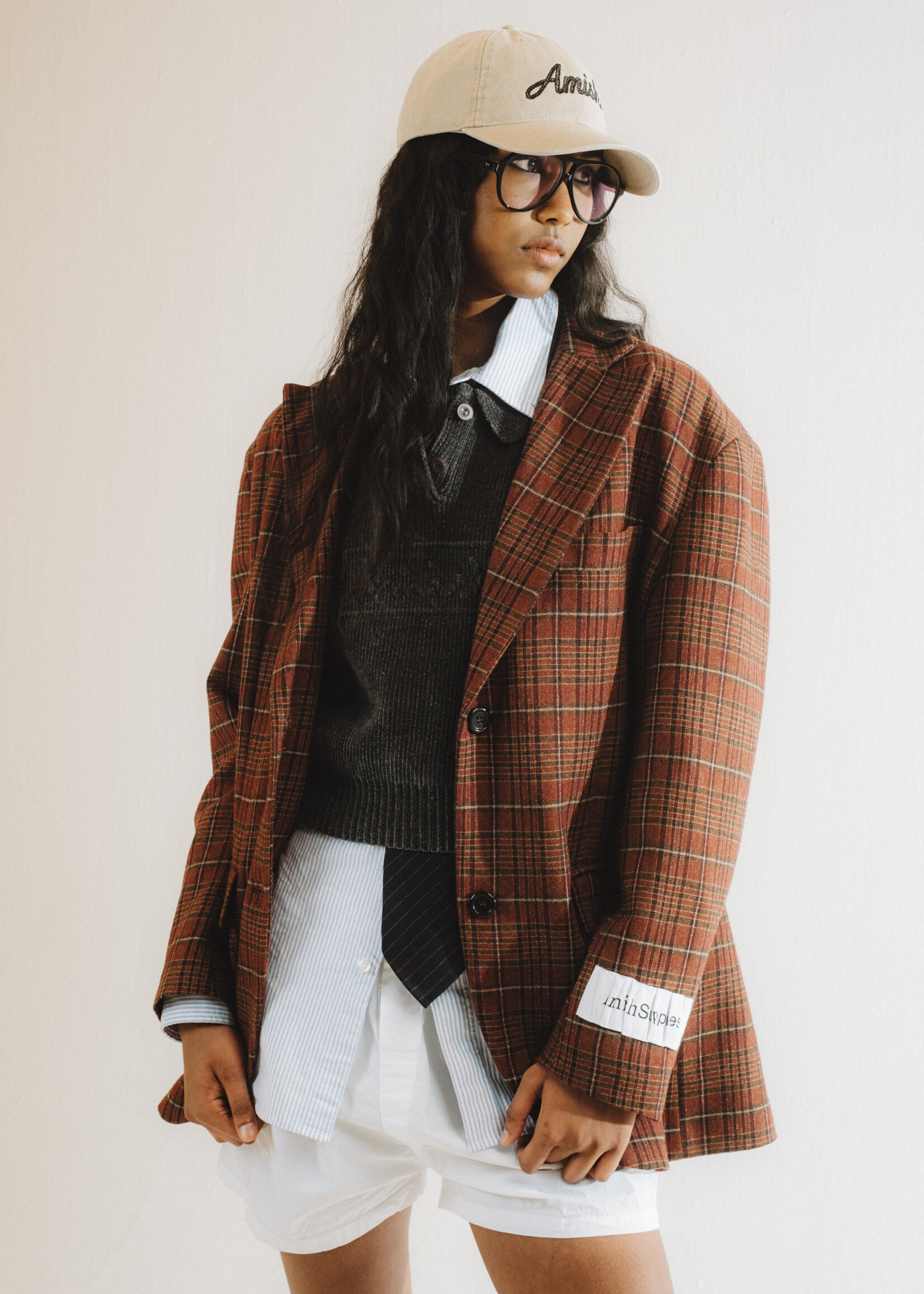 Amish Blend wool check jacket - Burgundy