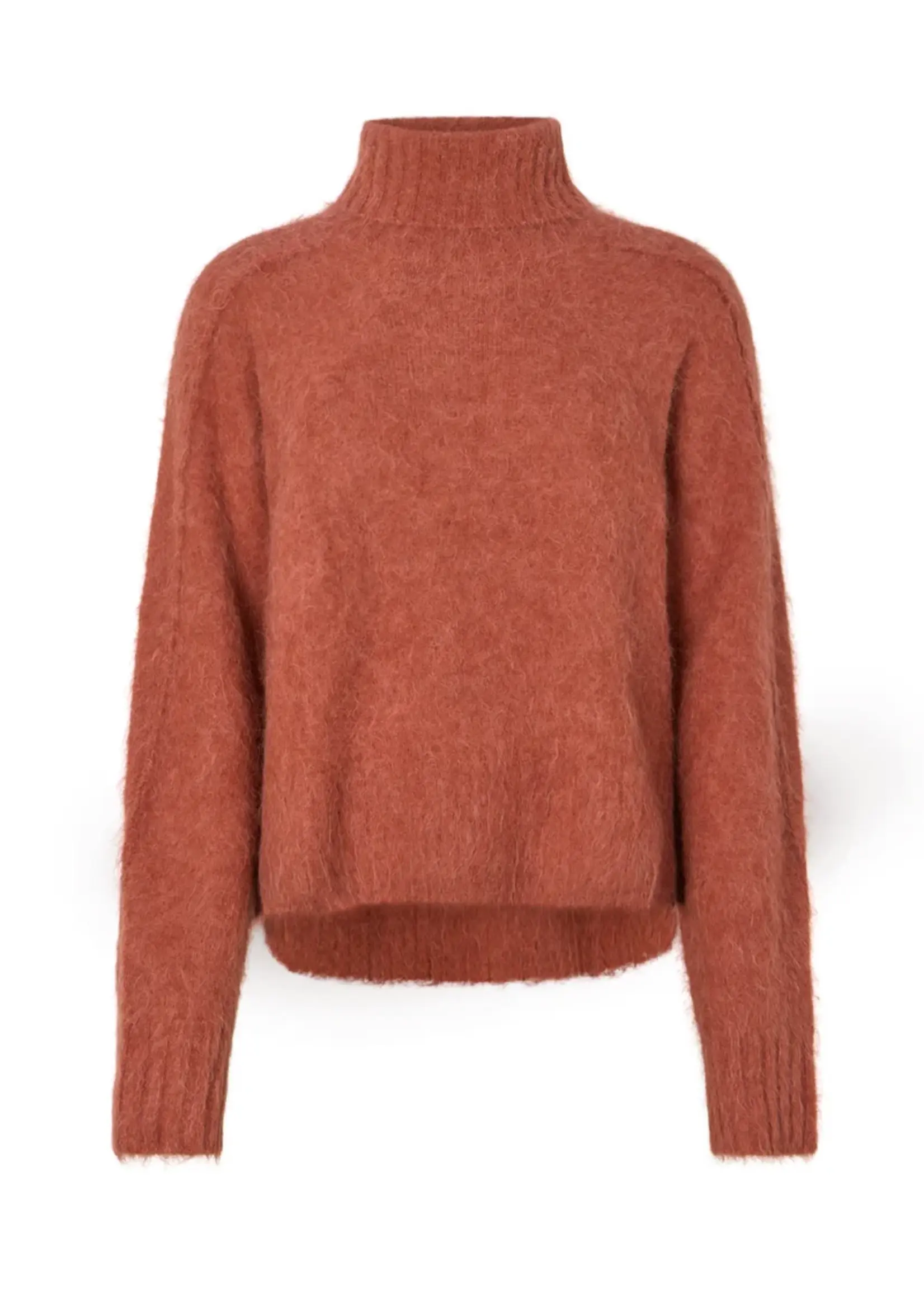 Rabens Saloner Mabeka Fluffy Knit Funnel Sweater - RedWood