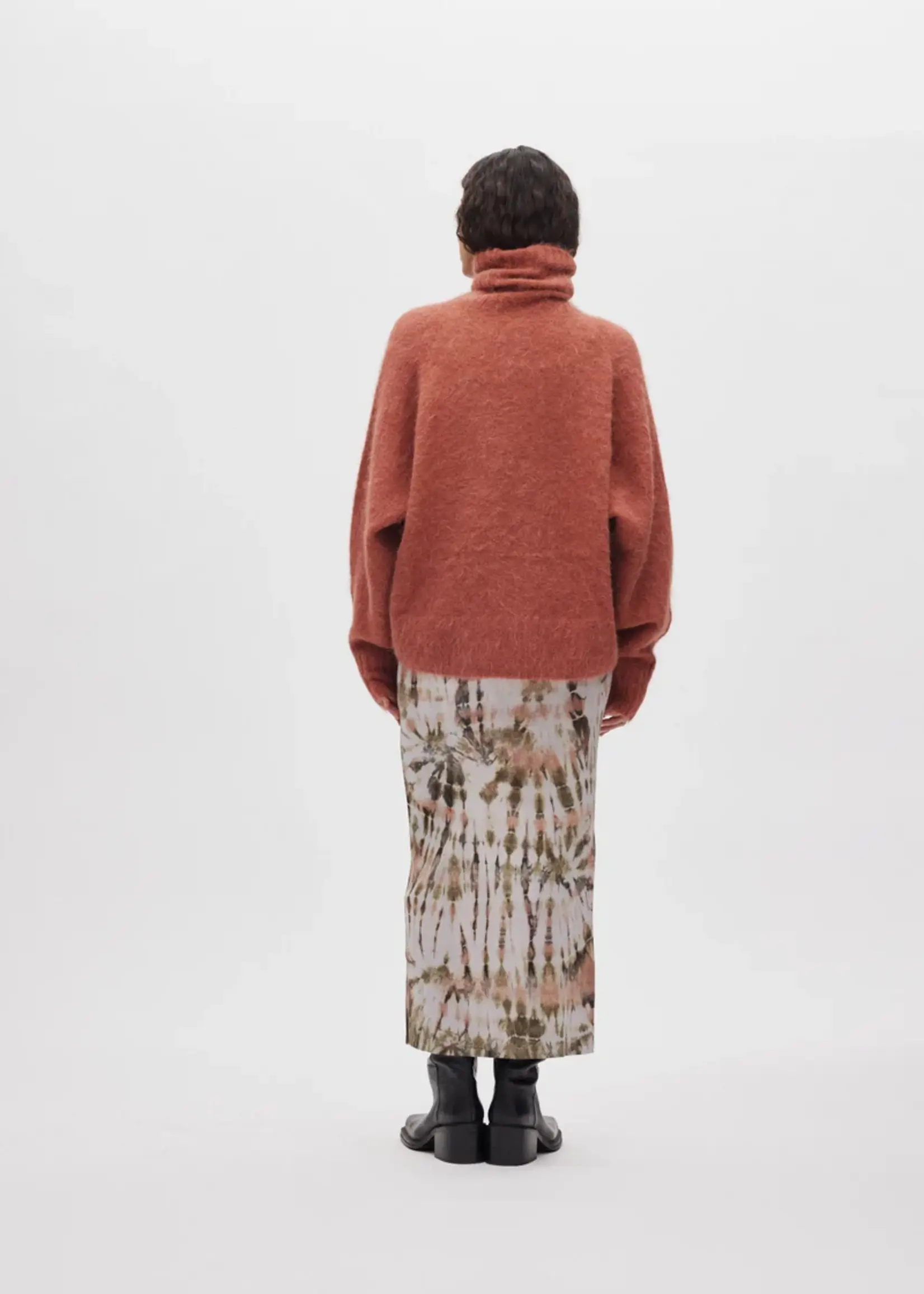 Rabens Saloner Mabeka Fluffy Knit Funnel Sweater - RedWood