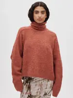 Rabens Saloner Mabeka Fluffy Knit Funnel Sweater - RedWood