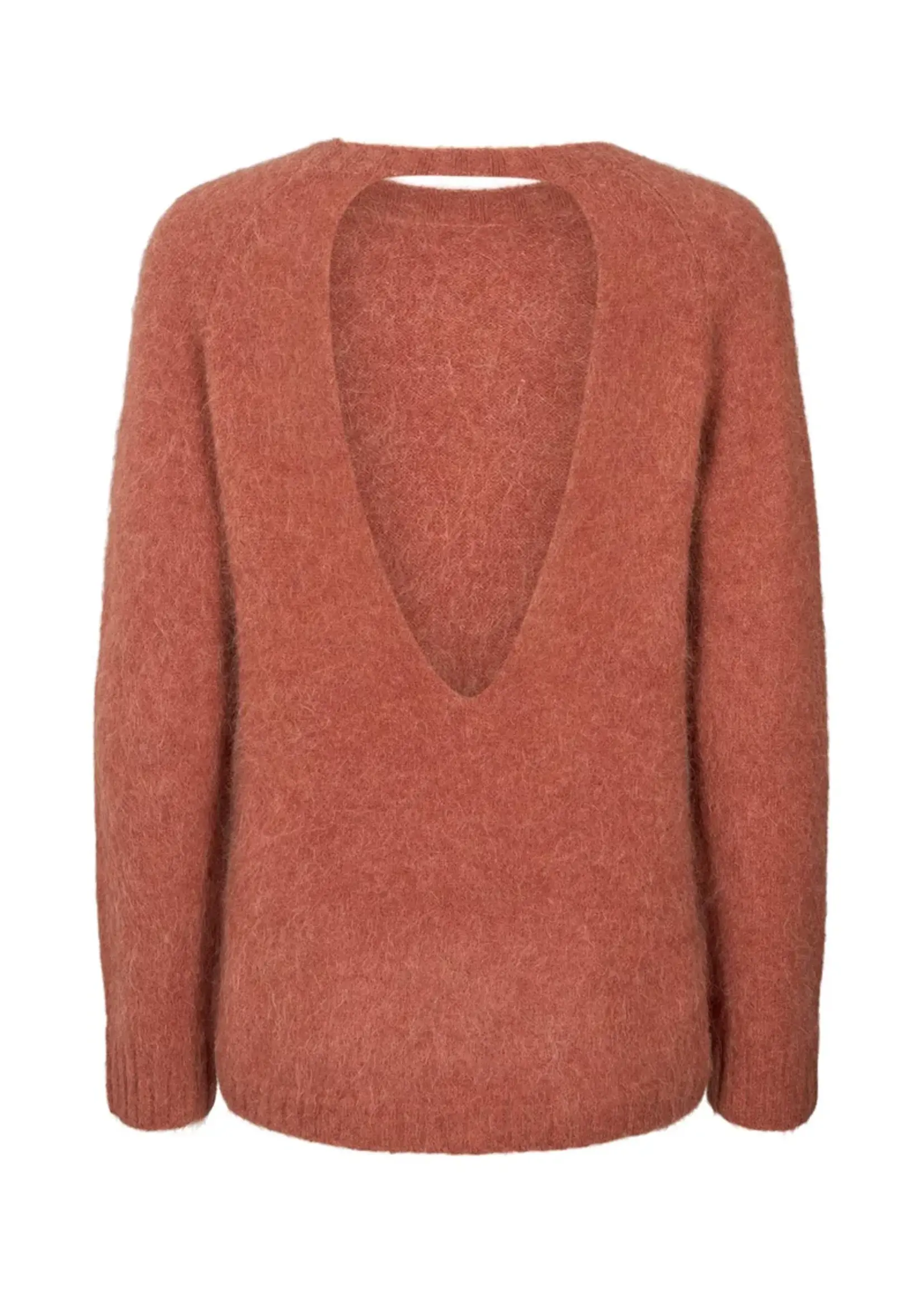 Rabens Saloner Dinea Fluffy Knit Open Back Sweater - Redwood