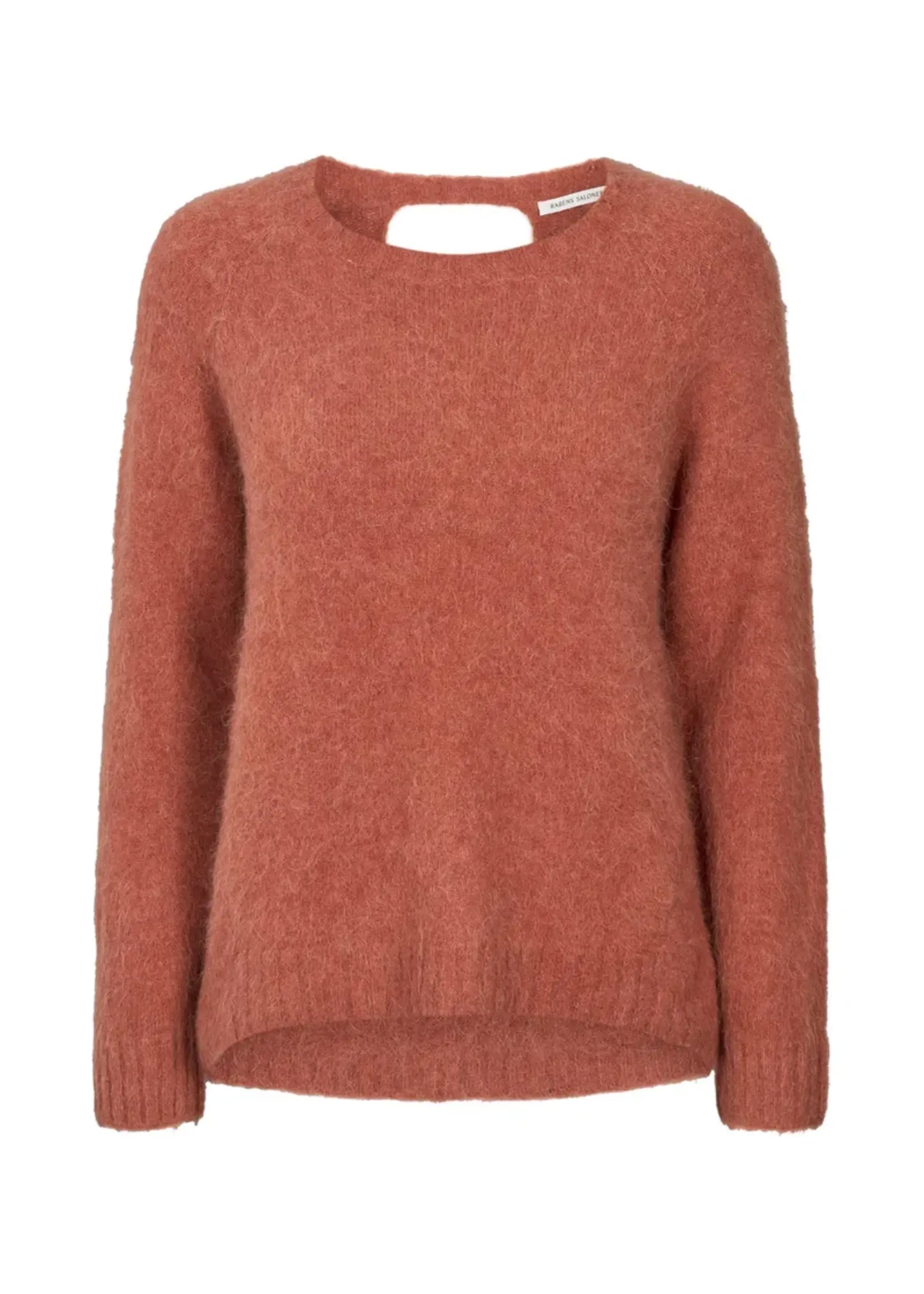 Rabens Saloner Dinea Fluffy Knit Open Back Sweater - Redwood