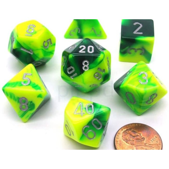 Gemini Polyhedral 7-Die Sets - Green-Yellow W/Silver