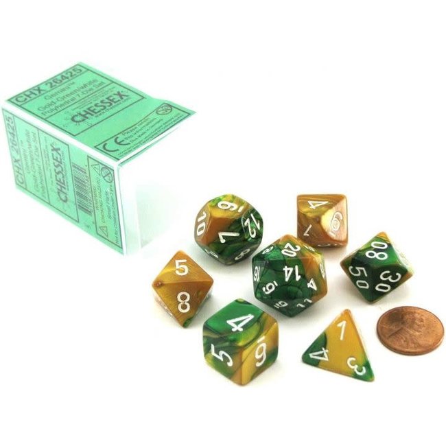 Gemini Polyhedral 7-Die Sets - Gold-Green W/White