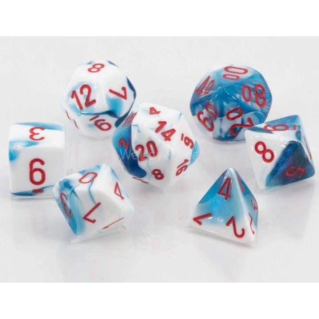 Gemini Polyhedral 7-Die Sets - Astral Blue-White W/Red