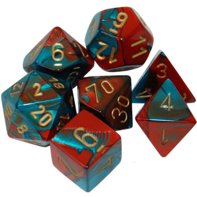 Gemini Polyhedral 7-Die Sets - Red-Teal with gold