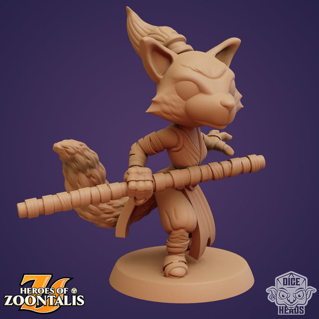 3D Printed Miniature - Kitsune Monk - Dungeons & Dragons - Zoontalis KS