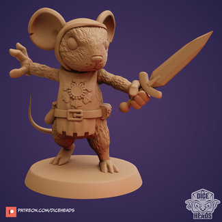 3D Printed Miniature - Mouse Fighter - Dungeons & Dragons - Zoontalis KS