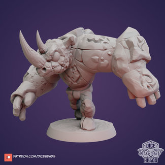 3D Printed Miniature - Rhino Stone Golem - Dungeons & Dragons - Zoontalis KS