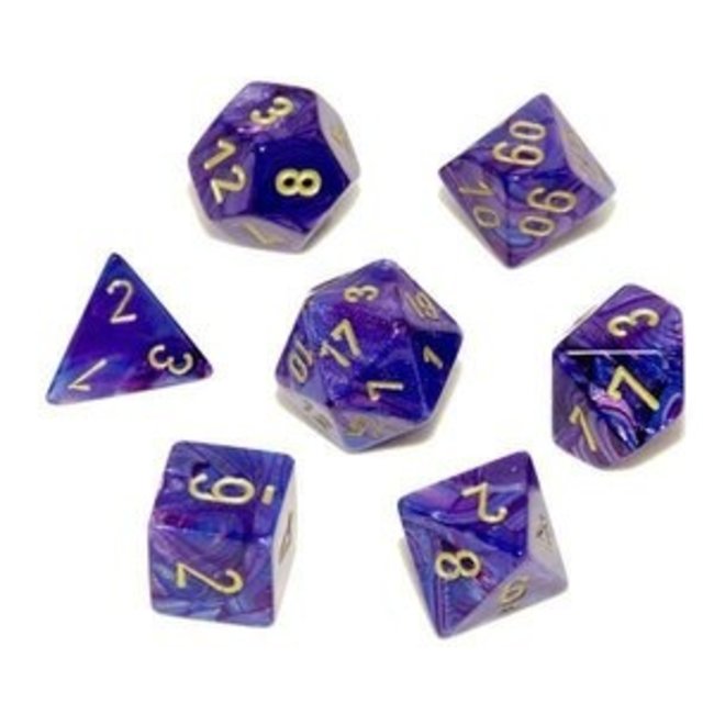 Lustrous Purple/gold Polyhedral 7 die set