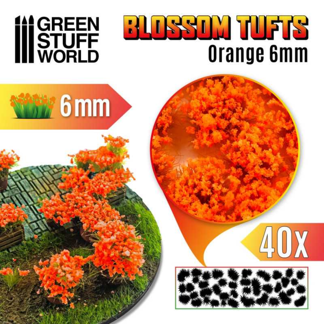 Blossom TUFTS - 6mm self-adhesive - ORANGE Flowers