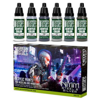 Green Stuff World Paint Set - NMM Steel and Silver