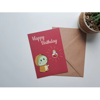 GummyPinkGraphics Wenskaart Happy birthday vitality potion + envelop