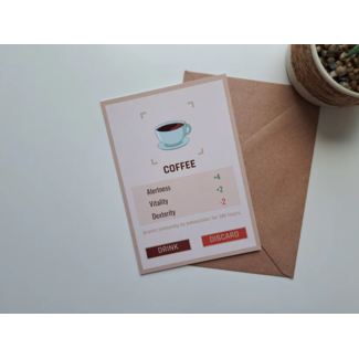 GummyPinkGraphics Wenskaart Coffee game token + envelop