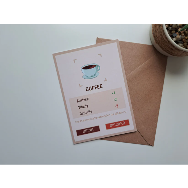 Wenskaart Coffee game token + envelop