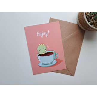 GummyPinkGraphics Wenskaart Bathing in coffee + envelop