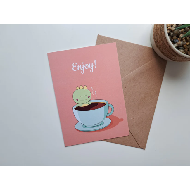 Greeting card Bathing in coffee + envelope