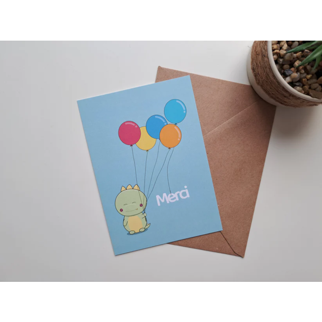 Wenskaart Merci balloons + envelop