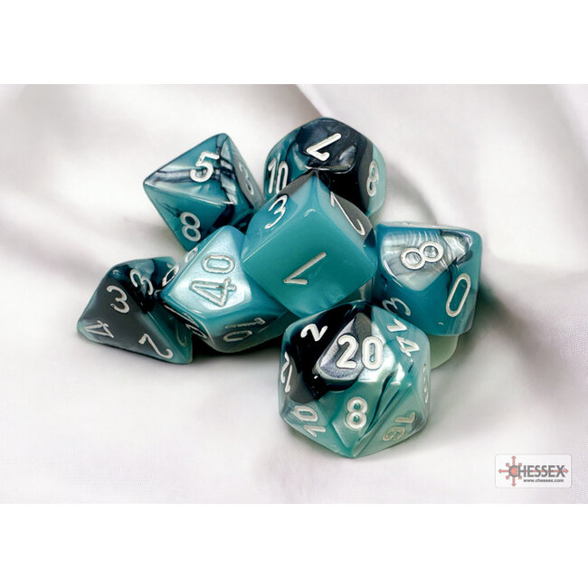 Gemini Polyhedral 7-Die sets Black-Shell W/white