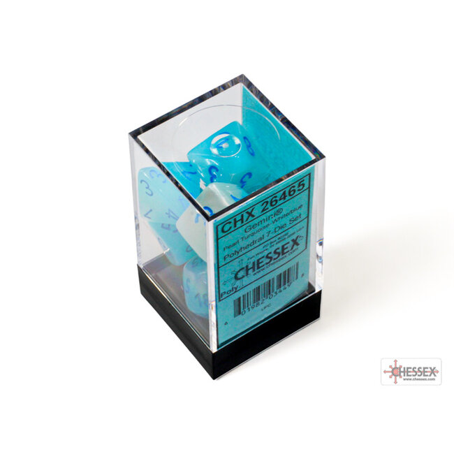 Gemini Polyhedral 7-Die Set Pearl Turqoise-white/blue