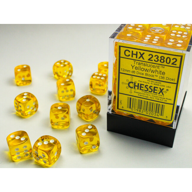 Translucent Yellow/white D6 12mm Dobbelsteen Set (36 stuks)