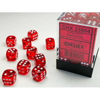 Chessex Translucent Smoke/red D6 12mm Dobbelsteen Set (36 stuks)
