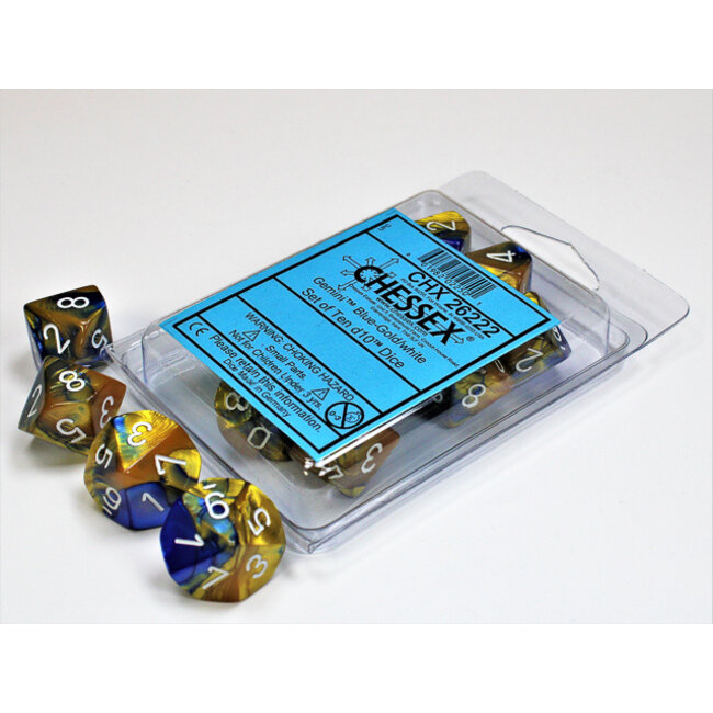Gemini Blue-Gold/white D10 Dobbelsteen Set (10 stuks)