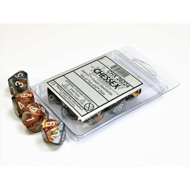 Gemini Copper-Steel/white D10 Dobbelsteen Set (10 stuks)
