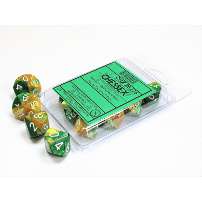 Gemini Gold-Green/white D10 Dobbelsteen Set (10 stuks)