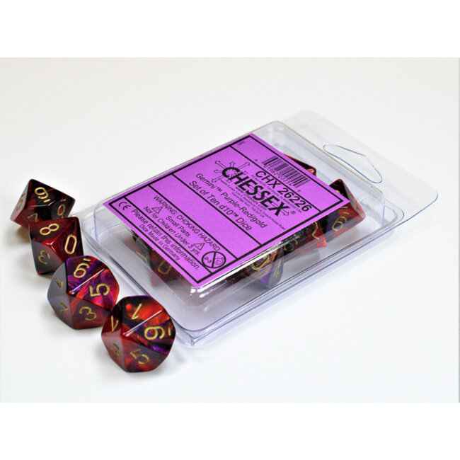 Gemini Purple-Red/gold D10 Dobbelsteen Set (10 stuks)