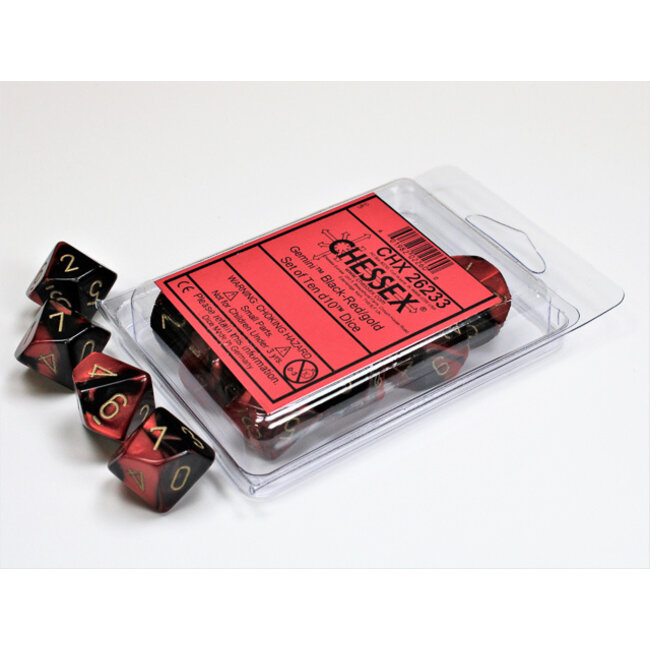 Gemini Black-Red/gold D10 Dobbelsteen Set (10 stuks)