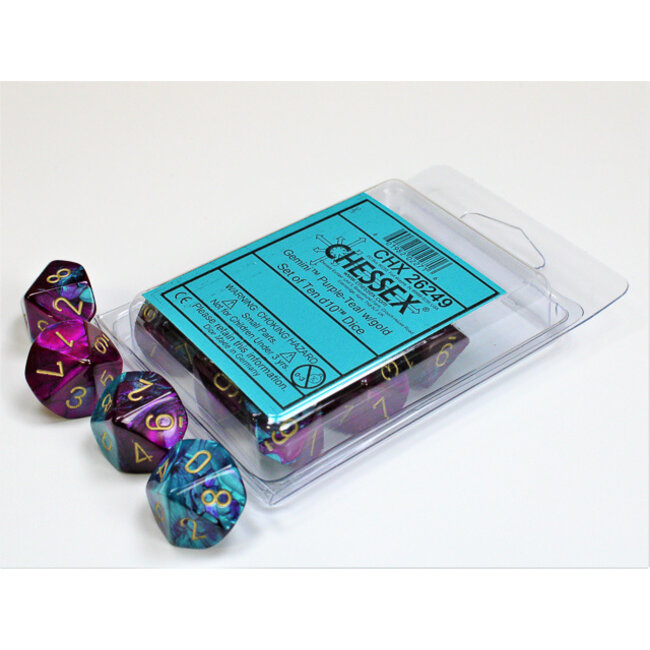 Gemini Purple-Teal/gold D10 Dobbelsteen Set (10 stuks)