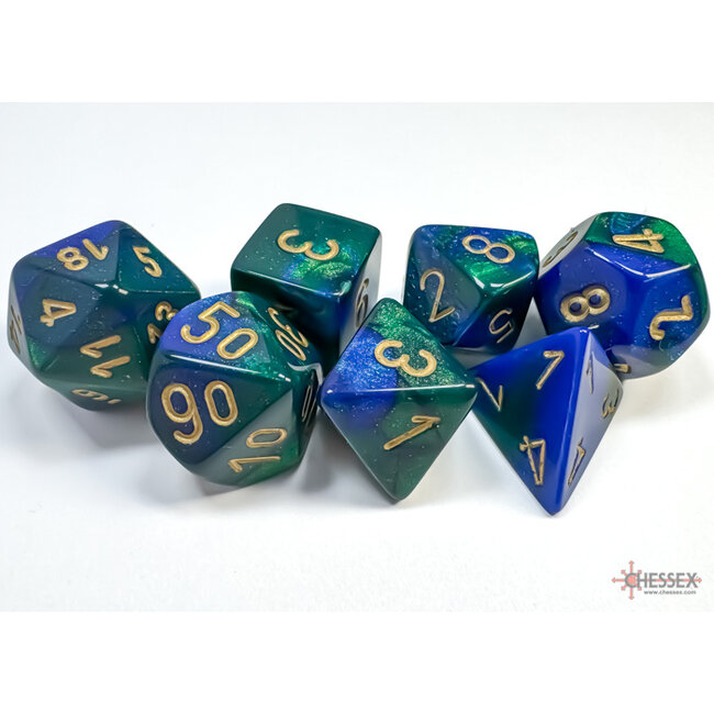 Gemini Blue-Green/gold Polydice Dobbelsteen Set (7 stuks)