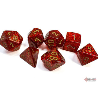 Chessex Glitter Ruby/gold Polydice Dobbelsteen Set (7 stuks)