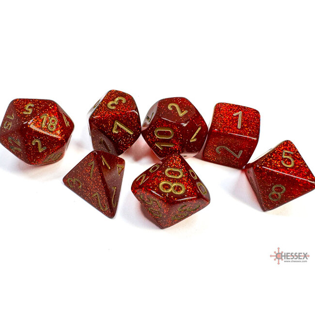 Glitter Ruby/gold Polydice Dobbelsteen Set (7 stuks)