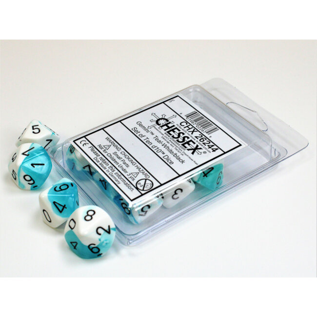 Gemini White-Teal/black D10 Dobbelsteen Set (10 stuks)