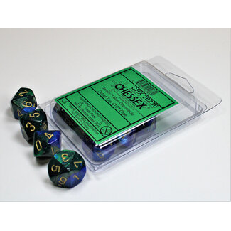 Chessex Gemini Blue-Green/gold D10 Dobbelsteen Set (10 stuks)