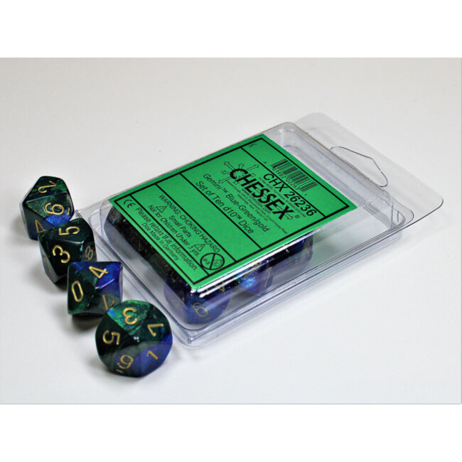 Gemini Blue-Green/gold D10 Dobbelsteen Set (10 stuks)