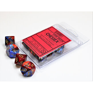 Chessex Gemini Blue-Red/gold D10 Dobbelsteen Set (10 stuks)