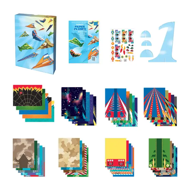 Box Candiy: Totally Paper Planes - PAPER PLANES ART SET, met 40 vouwpapieren, 8 vouwmodellen en 1 instructieboekje, in geschenkdoos 4x17x23cm, 6+