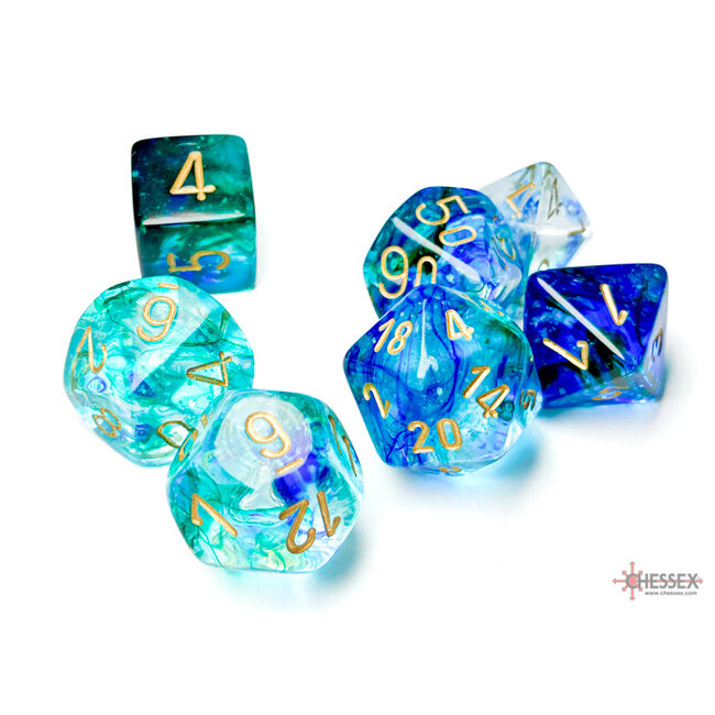 Nebula Oceanic/gold Luminary Polydice Dobbelsteen Set (7 stuks)