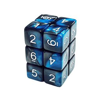12x D6 16mm Dice - Blue Swirl
