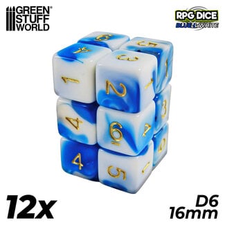 12x D6 16mm Dice - Blue Marble