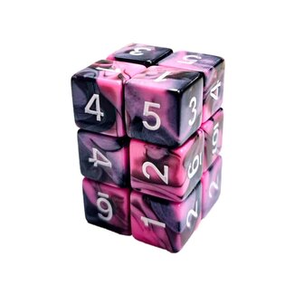 12x D6 16mm Dice - PINK/BLACK Marble