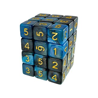 Green Stuff World Dados / Dice D6 12mm Color BLUE/BLACK Marble x36
