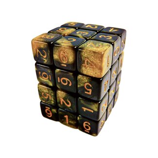Green Stuff World Dice D6 12mm Color YELLOW/BLACK Marble (36pc pack)