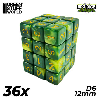 Green Stuff World Dice D6 12mm Color LIGHT GREEN Marble (36pc pack)