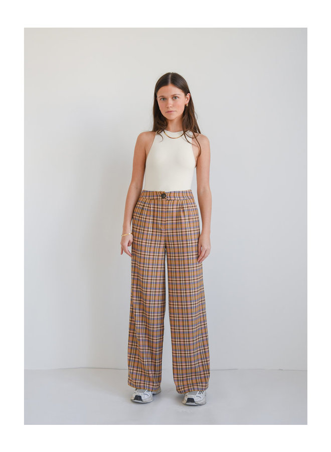 LILY CHECKERED TROUSERS SAND/ PINK